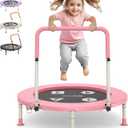 BCAN 36'' Toddler Trampoline, ASTM Certified-Foldable Mini Trampolines for Kids Ages 1-6, Adjustable Handle, Safety Pad & Foldable Legs, Baby Trampoline Indoor/Garden, Gift for Boy and Girl (Pink-Classic)
