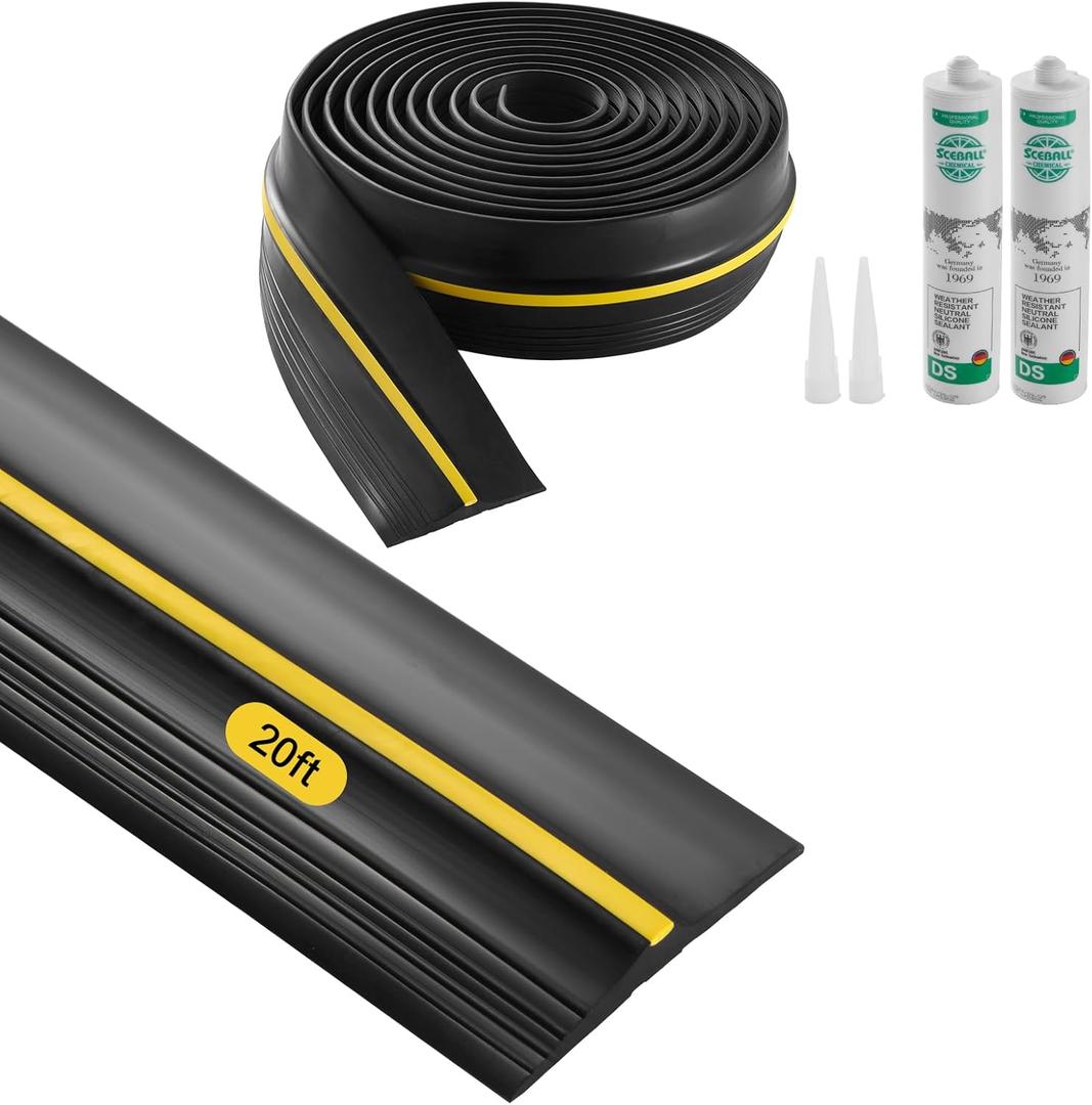 VEVOR Garage Door Threshold Seal Strip, 20 FT Universal Garage Door Floor Seal Strip with Adhesive, Garage Door Bottom Weatherproof Strip, Upgraded Thick PVC DIY Weather Stripping Replacement, Black (20 Ft)