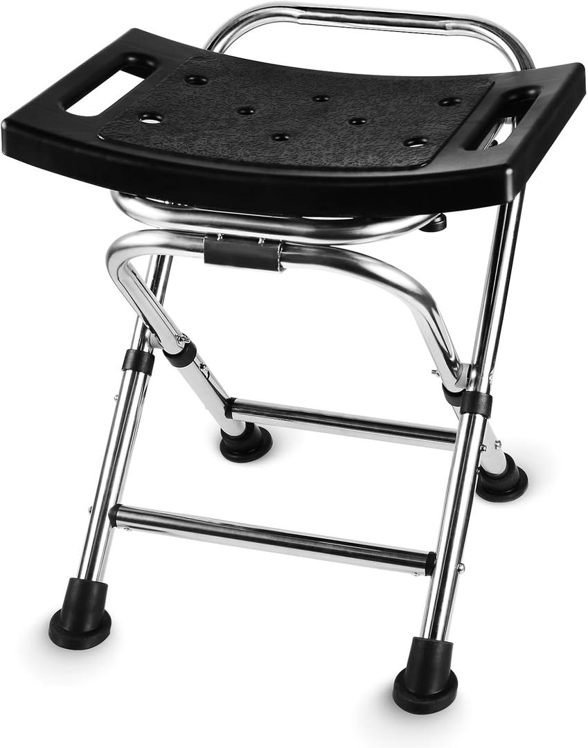 17.5" Folding Shower Chair Seat, Small Shower Chair for Inside Shower, Portable Travel Shower Stool (Black)