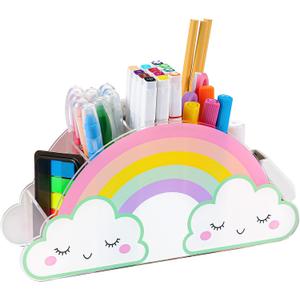 MeCids Pencil Holder for Desk, Acrylic Pen Holder Rainbow Supply Caddy for Home Classroom Homeschool Office Desktop Storage Art Stationery Supplies Organizer Back to School, Birthday Gifts for Kids