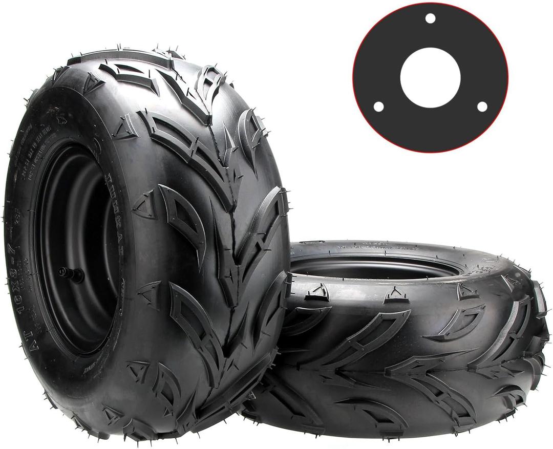 16x8-7 ATV Wheels, 3 lug 16x8-7 Tubeless Tires for Kazuma Quad ATV Go Kart UTV 125cc 150cc Off Road Tyres 3 Holes Rim set of 2