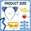 Blue Cat Costume Cat Ears Fur Tail Blue Sequin Tutu Bowtie Cat Sunglasses Accessories Set for Halloween Cosplay Party Dress up