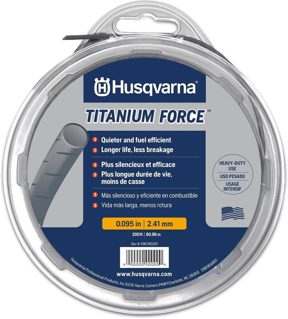 Husqvarna Titanium Force 0.095-Inch, 140-Foot Spooled String Trimmer Line, Professional Grade Copolymer Weed Eater Line with Cutter, 639005102, Gifts for Men