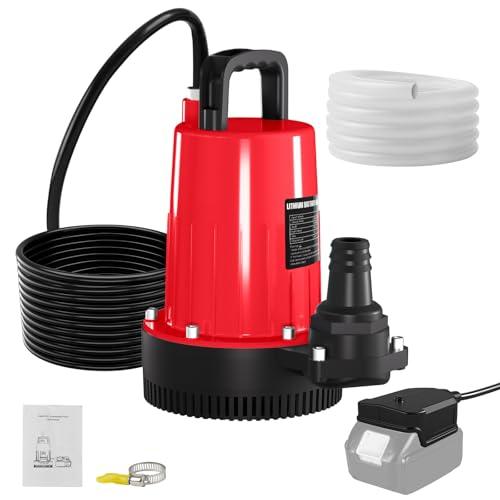 3/4 HP Cordless Water Pump for Milwaukee 18V Battery(No Battery), 750 GPH Submersible Sump Pump with Check Valve Adapter & 17ft Power Cord, 33ft Outlet Pipe, Water Removal for Pool, Hot Tubs, Rooftops