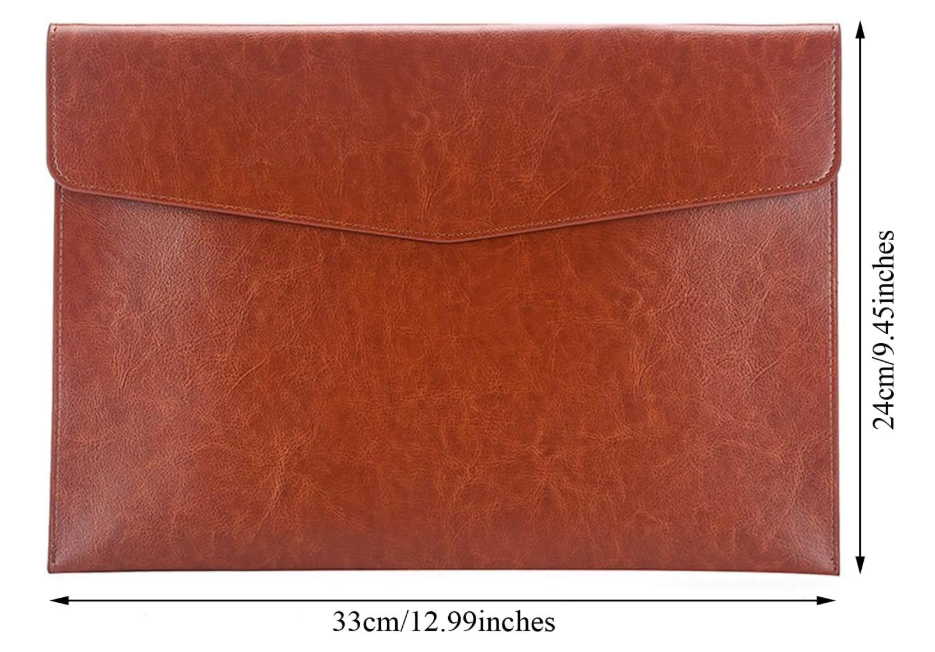 Enyuwlcm PU Leather A4 File Folder Document Holder Envelope Folder Case with Snap Closure for Receipt Contract Brown