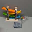 WOOD CITY Wooden Car Ramp Racer Toy Vehicle Set with 4 Mini Cars & Race Tracks, Toddler Toys for 1 2 3 Years Old, Montessori Cars Toys Birthday Gift for Kids Boys and Girls