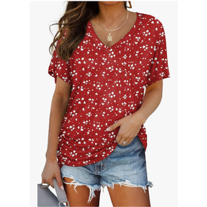 WIHOLL Womens Short Sleeve V Neck Dolman Tops with Side Shirring Loose Fit Shirts S