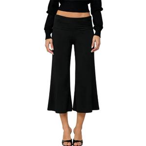 Qmlyev Fold Over Capri Pants for Women Low Rise Wide Leg Yoga Capris Summer Cute Going Out Flowy Gaucho Pants Streetwear (Black, S)