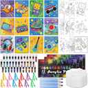 Sherr 108 Pcs 12 Set Retro Time Sip and Paint Kit for Adults 8''x10'' Pre Drawn Canvas to Paint DIY Acrylic Painting Kit Pre Printed Canvas for Date Night Mother's Day Party Team Building