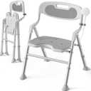 Folding Shower Chair for Inside Shower with Arms and Back, 400 LBS Foldable Bath Seat for Elderly Seniors & Disabled, Heavy Duty Portable Shower Stool with U-Shape Cutout & 6-Level Height (Gray)
