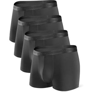 DAVID ARCHY Men's Underwear Modal Ultra Soft Trunks Second Skin Breathable with Support Pouch Boxer Briefs for Men 4 Pack (L, Black)