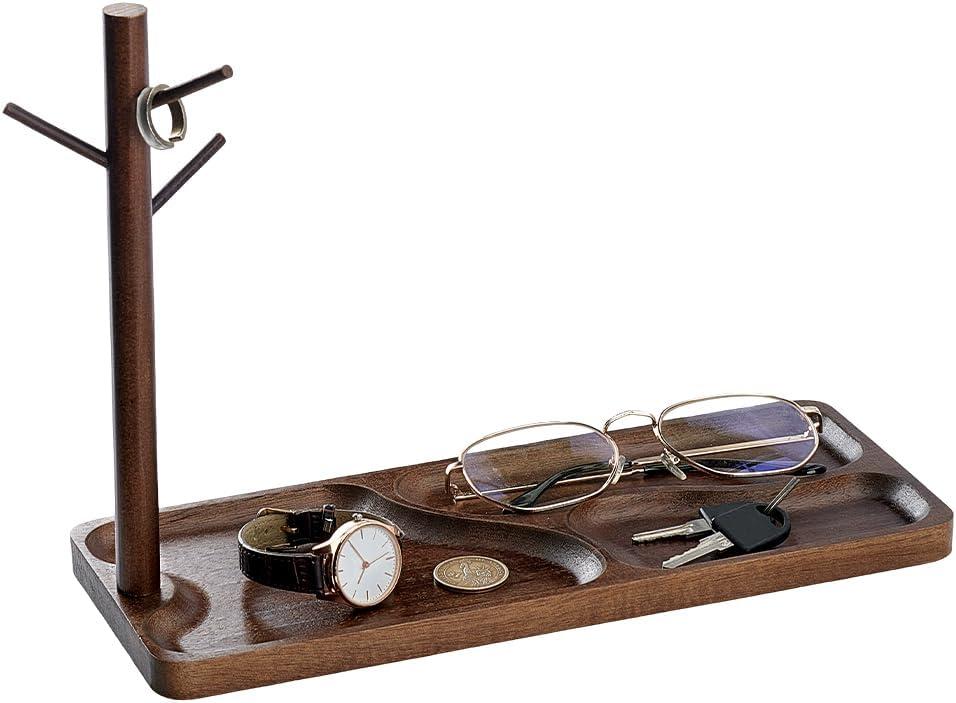 PH PandaHall Wood Key Tray for Entryway Table Key Holder Jewelry Tray for Home Decorations with Hanging Organizer Ring Bracelet Stand Tray for Watch Glasses Phone12.9x4.7x8.9 Inches, Brown