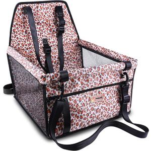 Petbobi Small Dog Car Seat, Dog Car Booster Seat for Small Medium Dogs 5-15 lbs, Foldable Front Seat Safety with Sturdy PVC Tube Frame, Breathable Mesh, Leopard Print