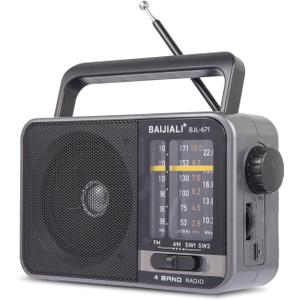 Portable AM/FM Transistor Radio with Loud Speaker, Battery or USB Powered - Compact Emergency Radio for Indoor, Outdoor, Travel & Storms (Model BJL-671) (Gray)