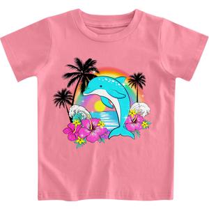 RAISEVERN Girls Clothes Cute Graphic Shirts Kids Short Sleeve T-Shirt Ocean Tee Tops Outifits (Coral Blue, 3T)