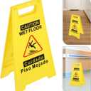 Unomor 2Pcs Caution Wet Floor Sign Double-Sided Bilingual Safety Warning Sign Foldable a-Frame with Handle 17.51X10.23X6.49In High Visibility for Commercial and Public Spaces
