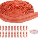 uxcell #5 10 Yards Nylon Coil Zippers, Bulk Coil Zipper by The Yards with 20 Pcs Zippers Sliders and Ruler for DIY Tailor Sewing Craft Bag Clothes, Orange