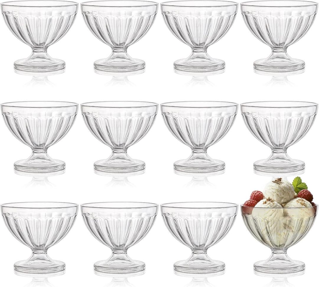 Lawei 12 Pack Acrylic Ice Cream Bowls - 8 Oz Clear Plastic Dessert Cups Footed Ice Cream Bowls for Dessert, Sundae, Ice Cream, Salad, Cocktail, Condiment, Trifle
