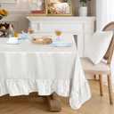 Ersmak Satin Ruffle Edge Tablecloth - White Satin Table Cover 60 x 102 Inch Rectangle Bright Silk Table Cloth for Weddings, Banquets, or Home Dining