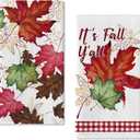 Seliem It's Fall Y'all Maple Leaves Kitchen Dish Towels Set of 2, Autumn Plaid Hand Towels Drying Baking Cooking Cloth, Farmhouse Seasonal Home Kitchen Decor 18 x 26 Inch