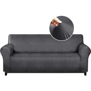molasofa Sofa Covers - Couch Cover for Leather Couch, Soft and Washable Sofa Covers with Leather-Like Quality. Non-Pilling, Non-Slip 1-Piece Couch Cover for Dogs, Cats, and Kids (Dark Gray)
