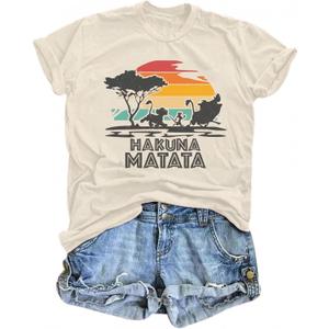 T&Twenties Hakuna Matata Shirt for Women, Letter Printed Tee Tops Funny Inspirational Casual Graphic Tops, S