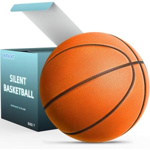 Silent Basketball Size 7 (29.5")  Grooved Airless Foam Indoor Basketball for Quiet Dribbling and Indoor Training, Pro PU Material  Achieve Real Feel Higher Bounce Quieter (Orange)