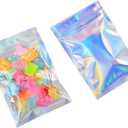 100 Pieces Mylar Holographic Resealable Bags - 4 x 6" Smell Proof Bags, Candy Bags Foil Pouch Bags for Party Favor Food Storage Holographic Color, 4 x 6 Inch