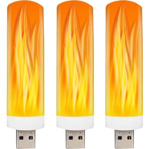 DASITON USB LED Flame Effect Light USB Flame Candle Bulb Flameless Tea Lights Candles Flickering Bright Tealights for Indoor Outdoor Home Party Decor (3 Pack)