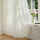 FMFUNCTEX Sheer Non-See-Through Netural Beige Curtains for Bedroom, Faux Silk That Let Light Curtains 84 inches Long Light Filtering Privacy Sheer Drapes for Living Room, Rod Pocket 2 Panels Set