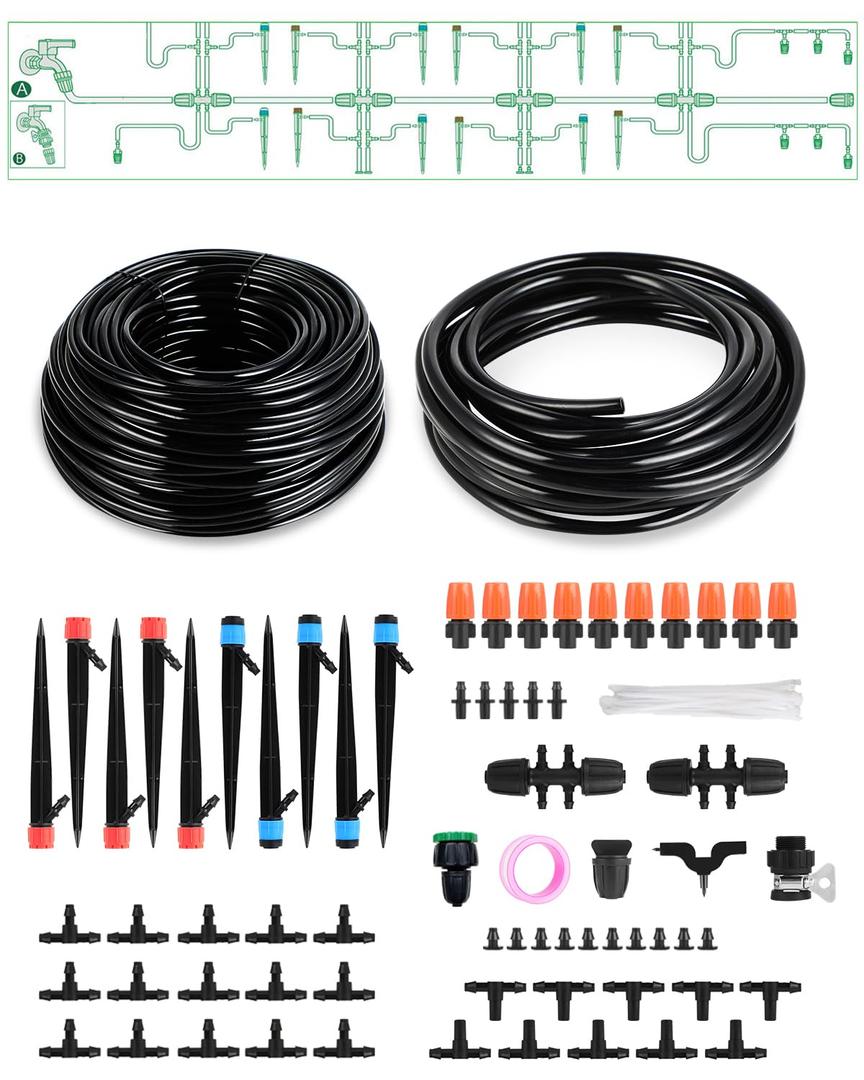 Drip Irrigation System for Watering Garden: 50FT Hydroponic Misting Device Kit with Tubing Hose Adjustable Nozzle for Potted Plants Outdoor Indoor Greenhouse Raised Beds Hydroponic