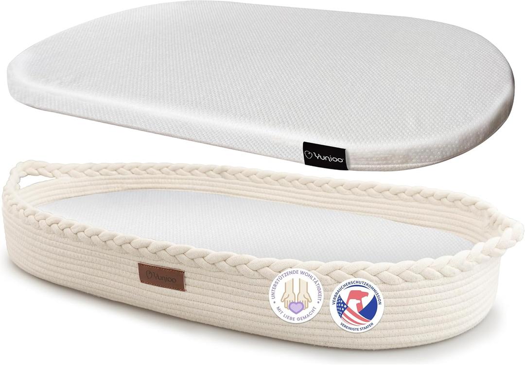 Baby Changing Basket, Portable Diaper Changing Pad, Moses Basket for Newborns, Changing Table Topper for Baby Nursery, Waterproof Travel Pad Cover (White)