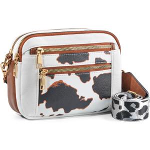 WJCD Women's Crossbody Purse - Vegan Leather Lightweight Shoulder Bag with Adjustable Strap, Stylish Small Handbags (Cow Print White With Brown)