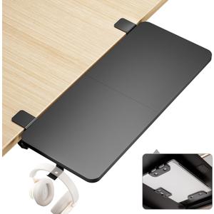 Desk Extender Tray, 28" x 12" Clamp On Desk Shelf, Desk Extension with Laptop Holder, Table Desk Arm Rest, Clamp On Keyboard Tray for Office and Home, Workstation Organizer, Large, Black