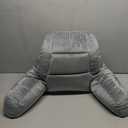 IASEAHK Reading Pillows for Sitting in Bed Adult, Back Pillow for Bed Sitting Up, Backrest Pillows with Shredded Foam for Adult & Teens, Support Pillow with Arms for Beds, Couch, Floor, 18in, Grey