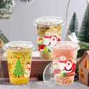 16 oz 50 Pack Christmas Plastic Cups with Lids, Sturdy Iced Coffee Cups with Sip Lids, Disposable Food Safe Smoothie Cup for Cold Drinks, Juice, Milkshake