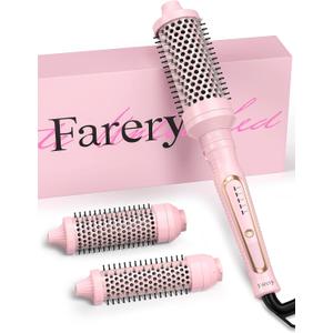 Farery PRO 3-in-1 Thermal Brush Set - Adjustable Temperature, Detachable Curling Brush Heads (1.25", 1.5", 1.77"), Dual MCH, 20s Fast Heating for Quick Volume & Effortless Curls, Rose Pink