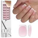BTArtboxnails XCOATTIPS French Tip Nails - Short Press On Nails, 160 Pcs Pink Square Soft Gel Nail Tips Pre-applied Tip Primer & Base Coat, No Need File False Nails for Gift, 16 Sizes