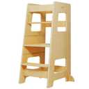 WOOD CITY Kitchen Step Stool for Kids and Toddlers with Safety Rail, Adjustable Height Step Stool Helper Standing Tower Learning Stool for Bathroom & Kitchen Counter (Natural)