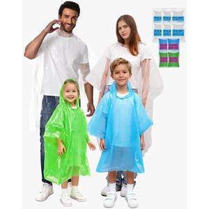 SANXINHT Disposable Rain Poncho Family 10 Pack for Adults & Kids with Hood - 2X-Thicker for Theme Parks, Travel & Outdoors