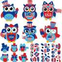 PAIVSUN 24Pcs 4th of July Crafts for Kids, DIY Owl Stickers Crafts Kit, Make Your Own Patriotic Arts Activity, Memorial Independence Day Decorations Gifts for Classroom Home Party Supplies