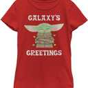 STAR WARS Kids Mandalorian Christmas Child Galaxy's Greetings Girls T-Shirt (Red)
