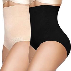 Body Shaper for Women, High Waisted Tummy Firm Control Slimming Waist Panties, Black+Nude, Medium-Large