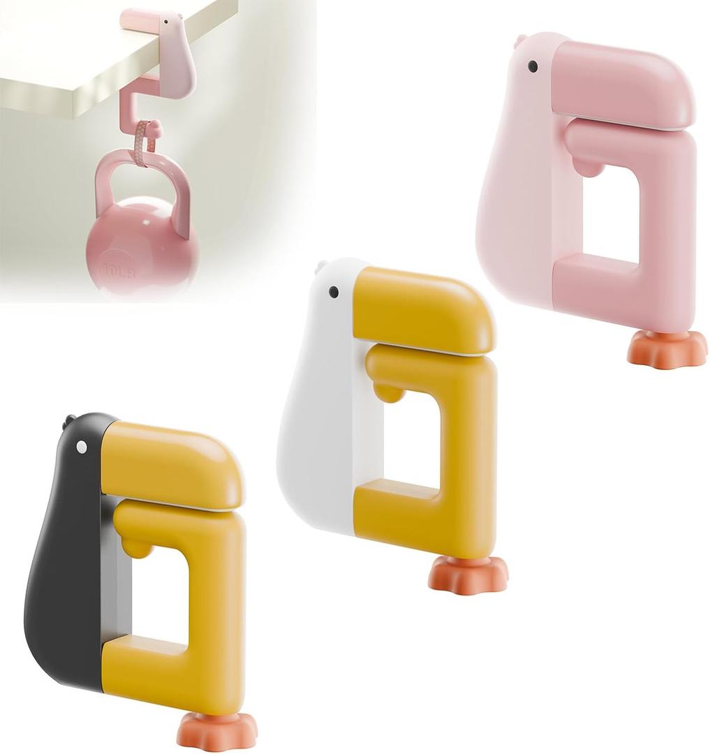 2 x Portable Duck Shaped Detachable Non-Slip Folding Table Hook – No-Drill Purse Hanger & Bag Clamp for School/Office Desk Storage & Organization