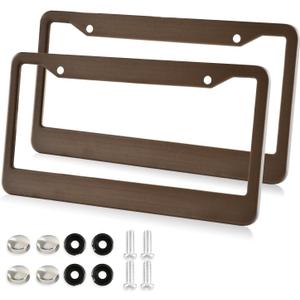 2PCS License Plate Frame Brown Blurred Rust-Proof Aluminum License Plate Frames Vehicle Accessory for Easy Car Decoration, Universal Fit (Round Hole)