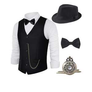 BABEYOND 1920s Mens Costume, Gatsby Gangster Costume Accessories Set For Men Vintage Vest Bowtie Pocket Watch Armbands