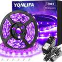 20FT Black Light Strip, 360 Lamp Beads, Flexible LED Blacklight Kit, 12V Blacklight Strips, Non-Waterproof for Indoor Decoration,Fluorescent Poster, Glow Party, Birthday, Wedding, Halloween