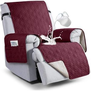 VANSOFY 100% Waterproof Recliner Chair Covers, Recliner Cover Non-Slip Dog Chair Cover Furniture Protector Washable Slipcover with Pocket, Elastic Straps for Pets, Dogs(Burgundy, 28")
