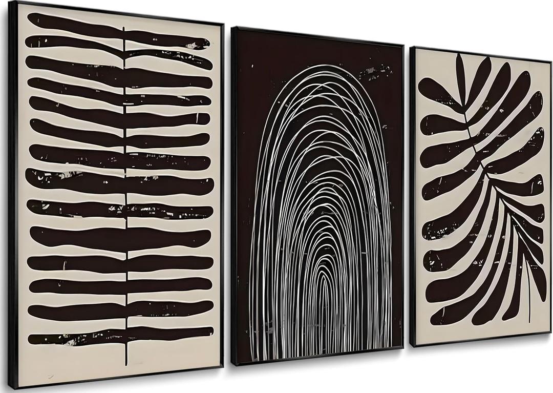 3 Pcs Abstract Neutral Line Wall Art Pictures Minimalist Canvas Posters Mid Century Black and White Beige Prints Striped Painting Home Wall Decor for Living Room Bedroom Bathroom 12x16in Unframed