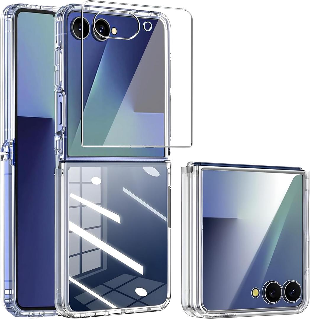 for Samsung Z Flip7 Clear Case and Screen Protector, Galaxy Z Flip 7 Phone Cases, Classic Transparent Ultra-Thin Shockproof, Non-Slip and Anti-Yellowing for Flip Z7 Cover-Clear